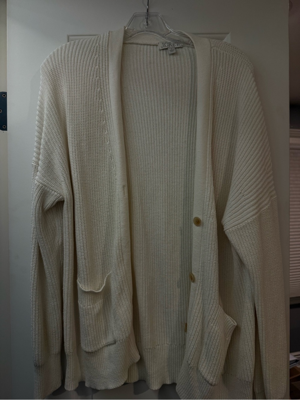 J. Crew Women’s Cream Rib-Knit Cardigan with Patch Pockets